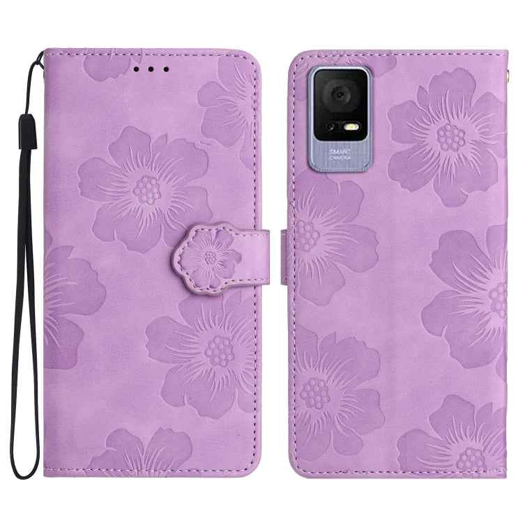 Flower Embossing Pattern Leather Phone Case, For TCL 405 / 406 / 408, For TCL 40 SE