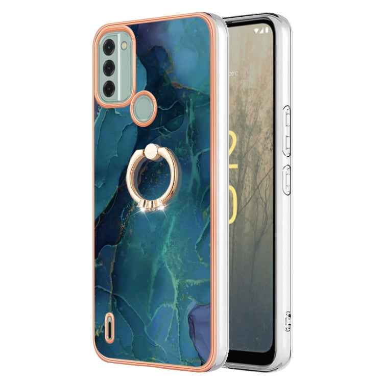 Electroplating Marble Dual-side IMD Phone Case with Ring, For Nokia C12, For Nokia C31
