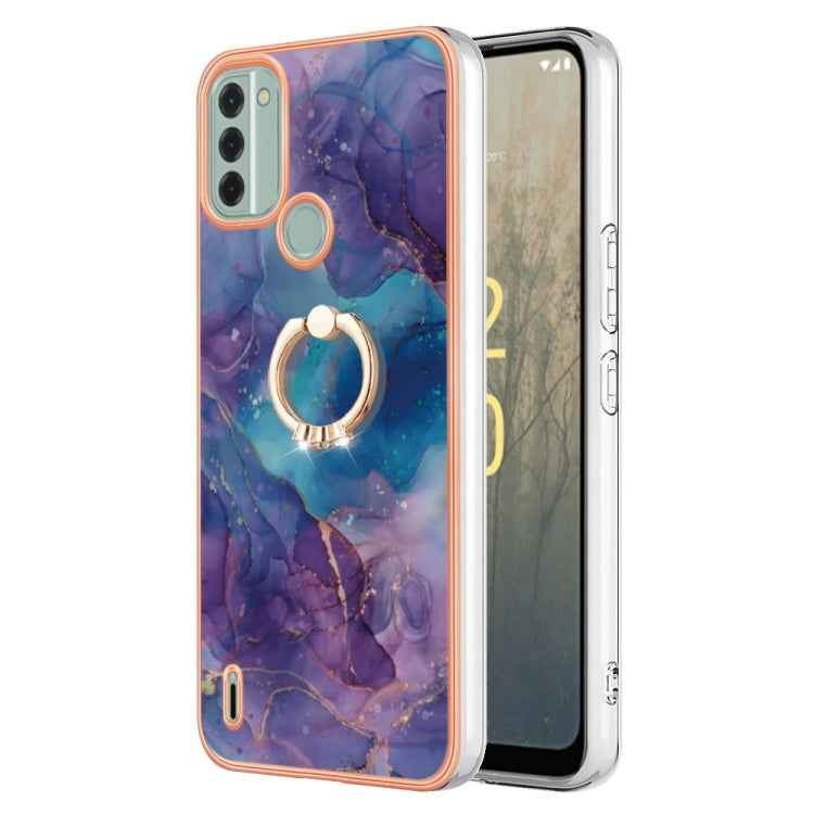 Electroplating Marble Dual-side IMD Phone Case with Ring, For Nokia C12, For Nokia C31