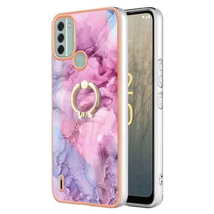 Electroplating Marble Dual-side IMD Phone Case with Ring, For Nokia C12, For Nokia C31
