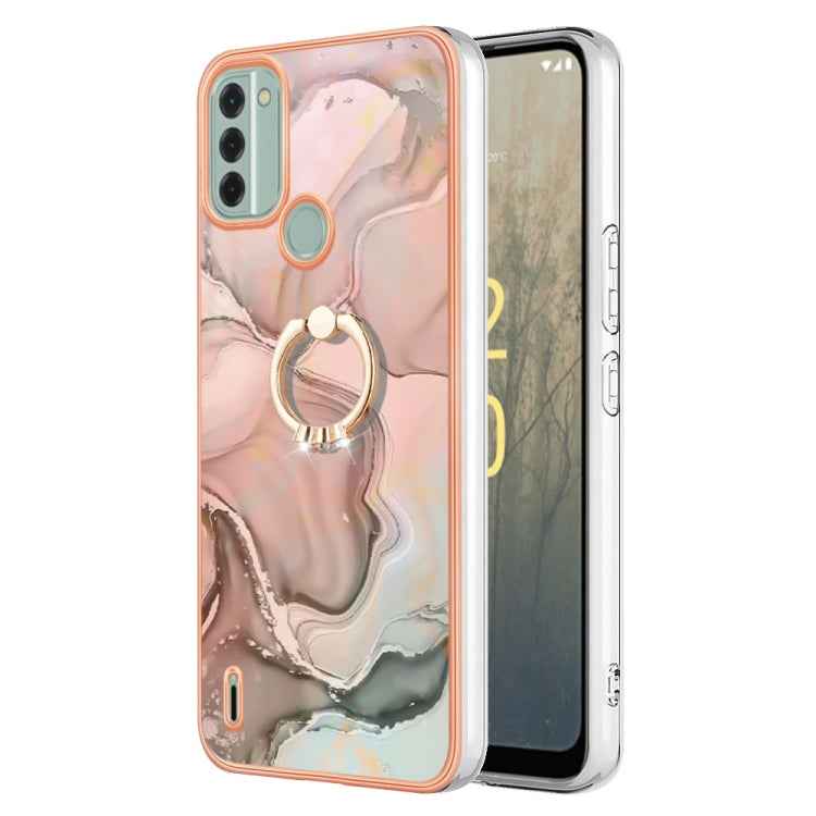 Electroplating Marble Dual-side IMD Phone Case with Ring, For Nokia C12, For Nokia C31