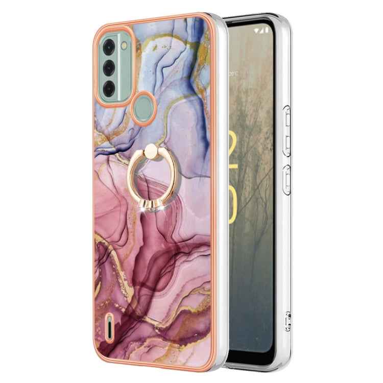 Electroplating Marble Dual-side IMD Phone Case with Ring, For Nokia C12, For Nokia C31