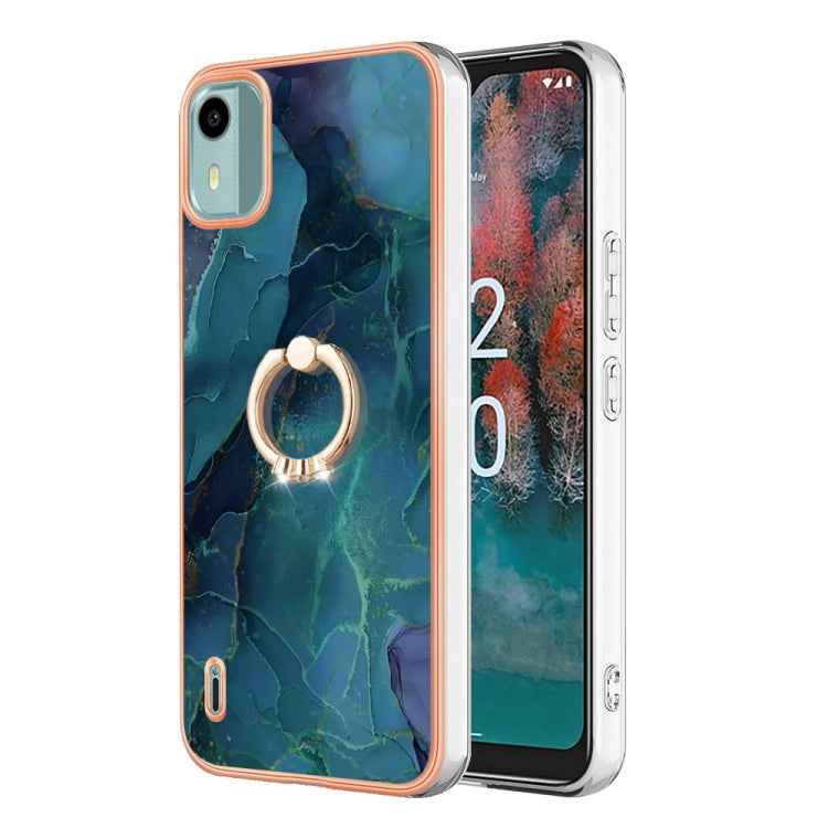 Electroplating Marble Dual-side IMD Phone Case with Ring, For Nokia C12, For Nokia C31