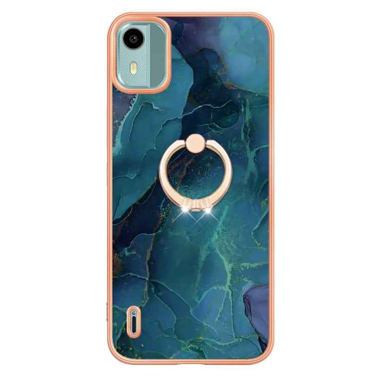 Electroplating Marble Dual-side IMD Phone Case with Ring, For Nokia C12, For Nokia C31