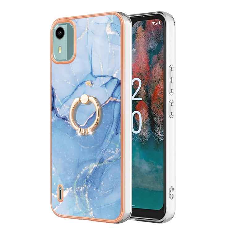 Electroplating Marble Dual-side IMD Phone Case with Ring, For Nokia C12, For Nokia C31