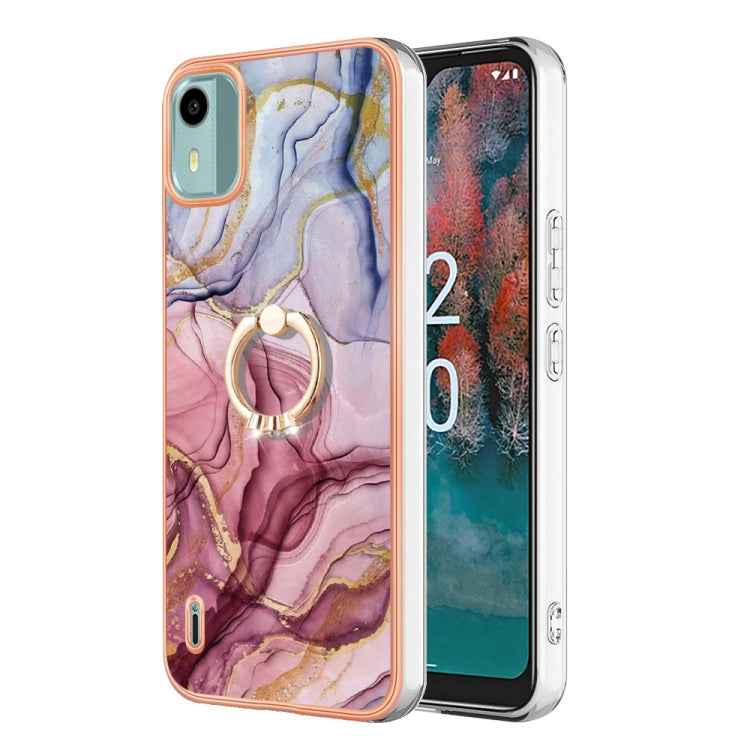 Electroplating Marble Dual-side IMD Phone Case with Ring, For Nokia C12, For Nokia C31