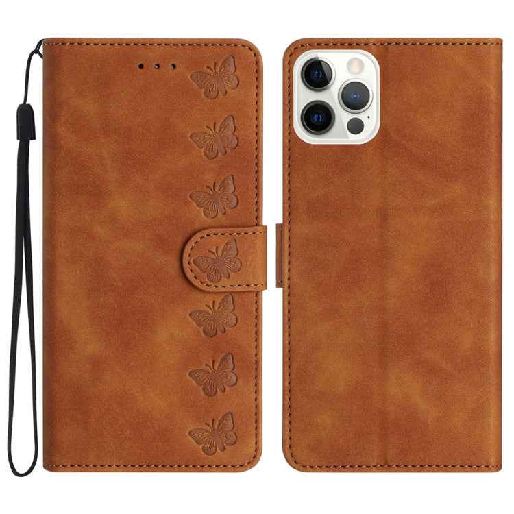 Seven Butterflies Embossed Leather Phone Case, For iPhone 14 Pro Max, For iPhone 13 Pro Max, For iPhone 13 Pro, For iPhone 13, For iPhone 13 mini, For iPhone 12, For iPhone 12 Pro Max, For iPhone 12 Pro
