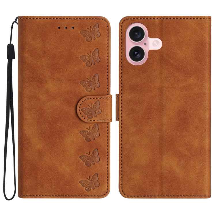 Seven Butterflies Embossed Leather Phone Case, For iPhone 16, For iPhone 15 Pro Max, For iPhone 15 Pro, For iPhone 15 Plus, For iPhone 15, For iPhone 14 Plus, For iPhone 14, For iPhone 14 Pro
