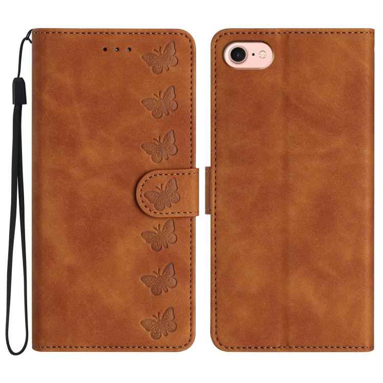 Seven Butterflies Embossed Leather Phone Case, For iPhone 16e / 17e, For iPhone 17 Pro Max, For iPhone 17 Pro, For iPhone 17, For iPhone Air, For iPhone 16 Pro Max, For iPhone 16 Pro, For iPhone 16 Plus