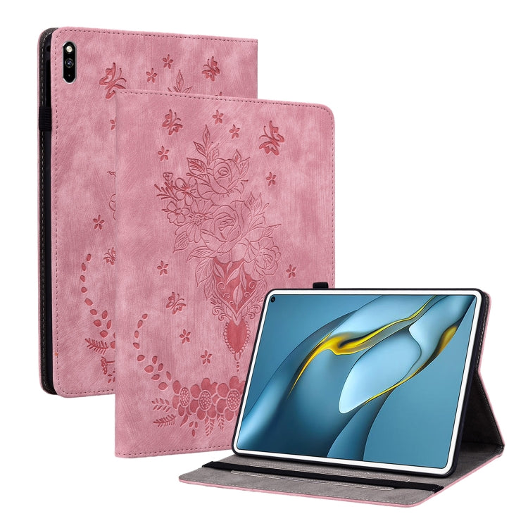 Butterfly Rose Embossed Leather Tablet Case, For Huawei MatePad Mini 2025, For Huawei MatePad Pro 11 2022, For Huawei MatePad SE 10.4, For Huawei MatePad Pro 10.8 2021 / 2018, For Huawei MatePad T 10s/Enjoy Tablet 2, For Huawei MediaPad M5 Lite / C5 10.1