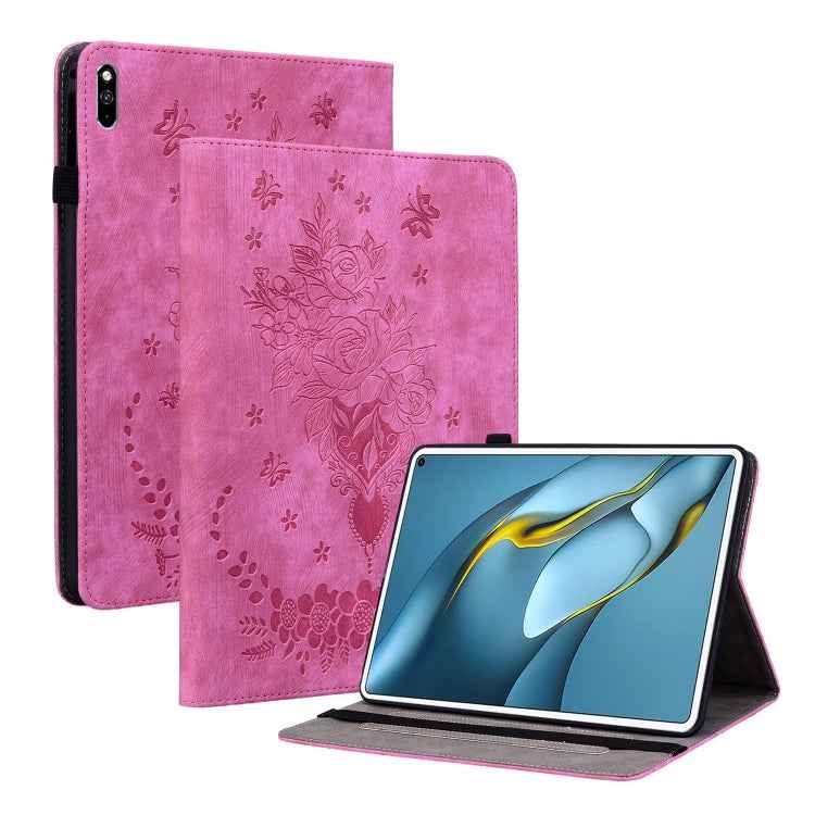 Butterfly Rose Embossed Leather Tablet Case, For Huawei MatePad Mini 2025, For Huawei MatePad Pro 11 2022, For Huawei MatePad SE 10.4, For Huawei MatePad Pro 10.8 2021 / 2018, For Huawei MatePad T 10s/Enjoy Tablet 2, For Huawei MediaPad M5 Lite / C5 10.1