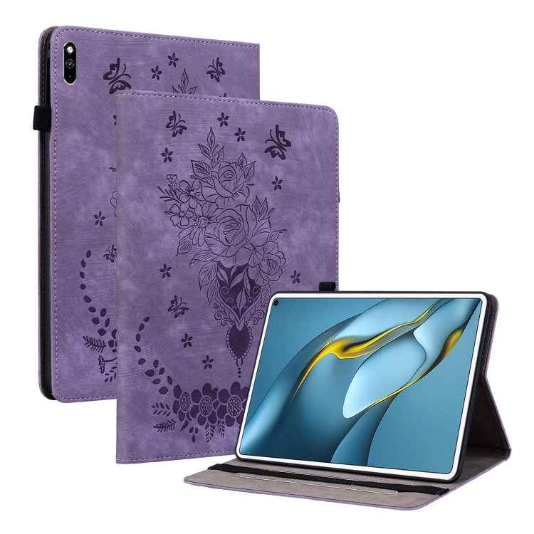 Butterfly Rose Embossed Leather Tablet Case, For Huawei MatePad Mini 2025, For Huawei MatePad Pro 11 2022, For Huawei MatePad SE 10.4, For Huawei MatePad Pro 10.8 2021 / 2018, For Huawei MatePad T 10s/Enjoy Tablet 2, For Huawei MediaPad M5 Lite / C5 10.1