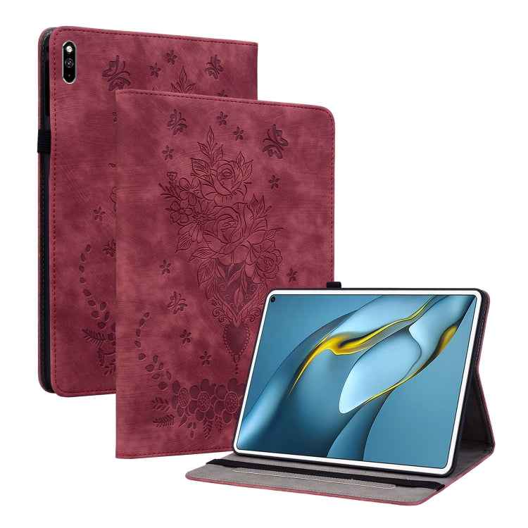 Butterfly Rose Embossed Leather Tablet Case, For Huawei MatePad Mini 2025, For Huawei MatePad Pro 11 2022, For Huawei MatePad SE 10.4, For Huawei MatePad Pro 10.8 2021 / 2018, For Huawei MatePad T 10s/Enjoy Tablet 2, For Huawei MediaPad M5 Lite / C5 10.1
