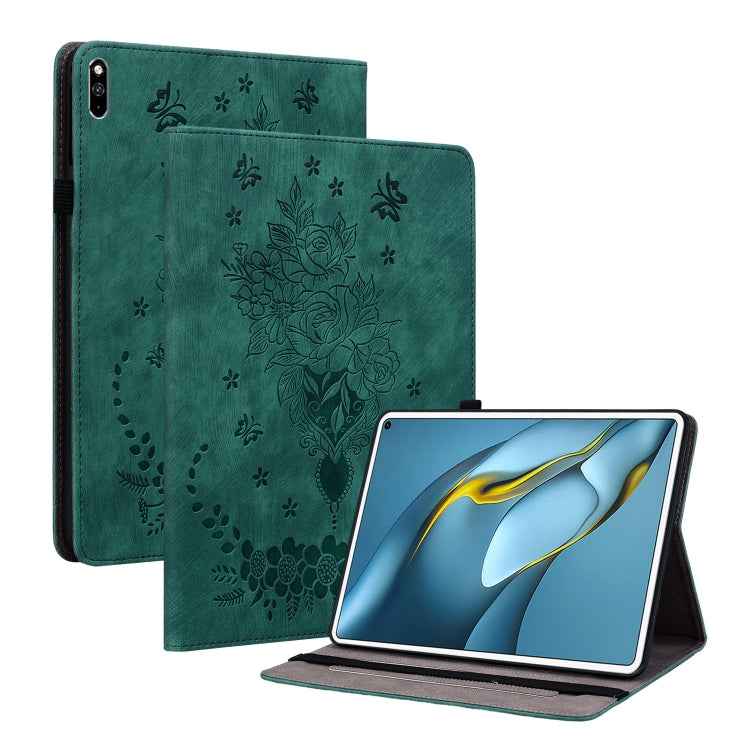 Butterfly Rose Embossed Leather Tablet Case, For Huawei MatePad Mini 2025, For Huawei MatePad Pro 11 2022, For Huawei MatePad SE 10.4, For Huawei MatePad Pro 10.8 2021 / 2018, For Huawei MatePad T 10s/Enjoy Tablet 2, For Huawei MediaPad M5 Lite / C5 10.1