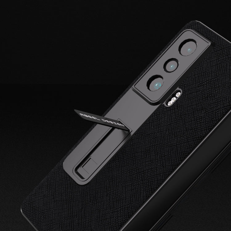 Integrated Cross Texture Genuine Leather Phone Case with Holder, For Honor Magic Vs, For OPPO Find N2