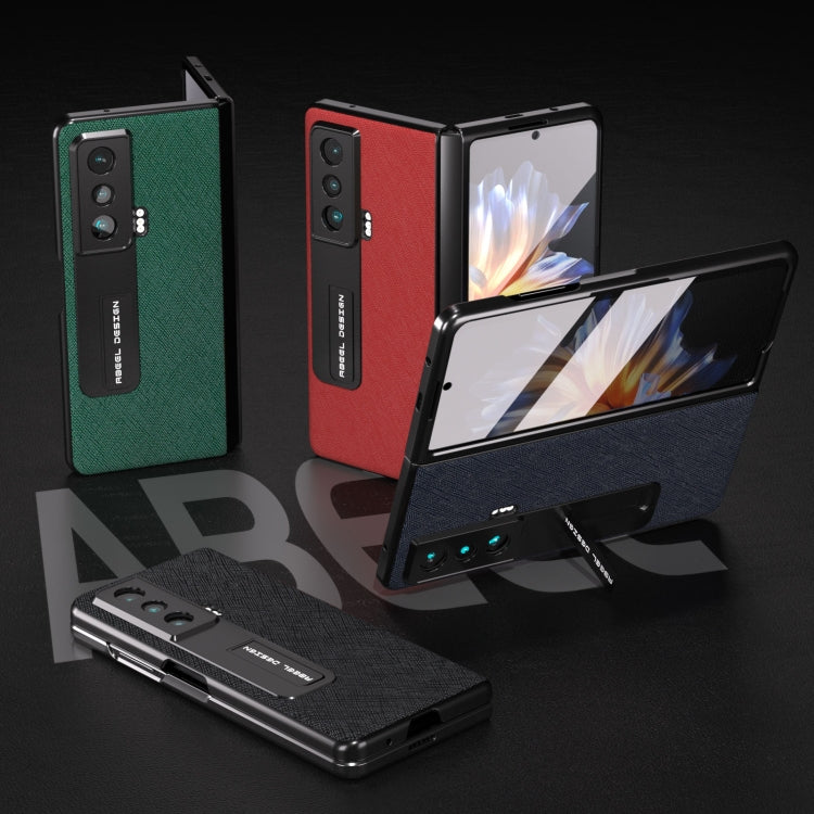 Integrated Cross Texture Genuine Leather Phone Case with Holder