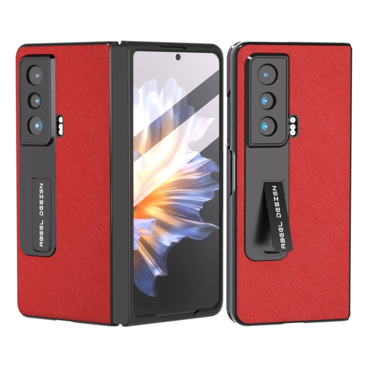 Integrated Cross Texture Genuine Leather Phone Case with Holder, For Honor Magic Vs, For OPPO Find N2