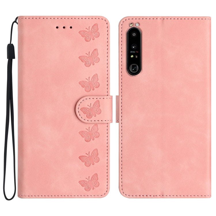 Seven Butterflies Embossed Leather Phone Case, For Sony Xperia 10 VI, For Sony Xperia 1 VI, For Sony Xperia 1 V 2023, For Sony Xperia 10 V 2023, For Sony Xperia 1 IV, For Sony Xperia L4, For Sony Xperia 5, For Sony Xperia L3