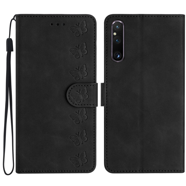 Seven Butterflies Embossed Leather Phone Case, For Sony Xperia 10 VI, For Sony Xperia 1 VI, For Sony Xperia 1 V 2023, For Sony Xperia 10 V 2023, For Sony Xperia 1 IV, For Sony Xperia L4, For Sony Xperia 5, For Sony Xperia L3