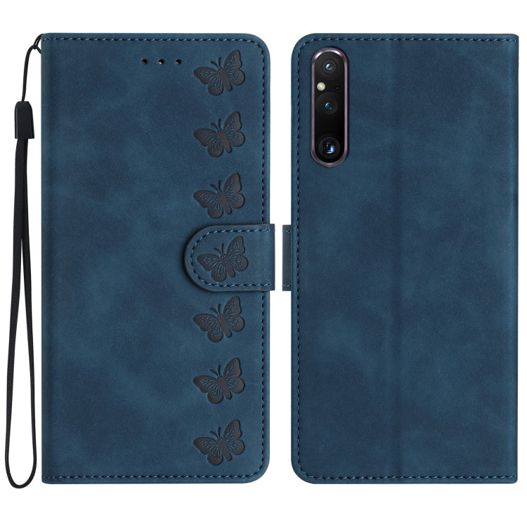 Seven Butterflies Embossed Leather Phone Case, For Sony Xperia 10 VI, For Sony Xperia 1 VI, For Sony Xperia 1 V 2023, For Sony Xperia 10 V 2023, For Sony Xperia 1 IV, For Sony Xperia L4, For Sony Xperia 5, For Sony Xperia L3