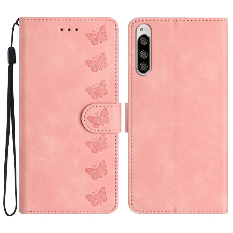 Seven Butterflies Embossed Leather Phone Case, For Sony Xperia 10 VI, For Sony Xperia 1 VI, For Sony Xperia 1 V 2023, For Sony Xperia 10 V 2023, For Sony Xperia 1 IV, For Sony Xperia L4, For Sony Xperia 5, For Sony Xperia L3