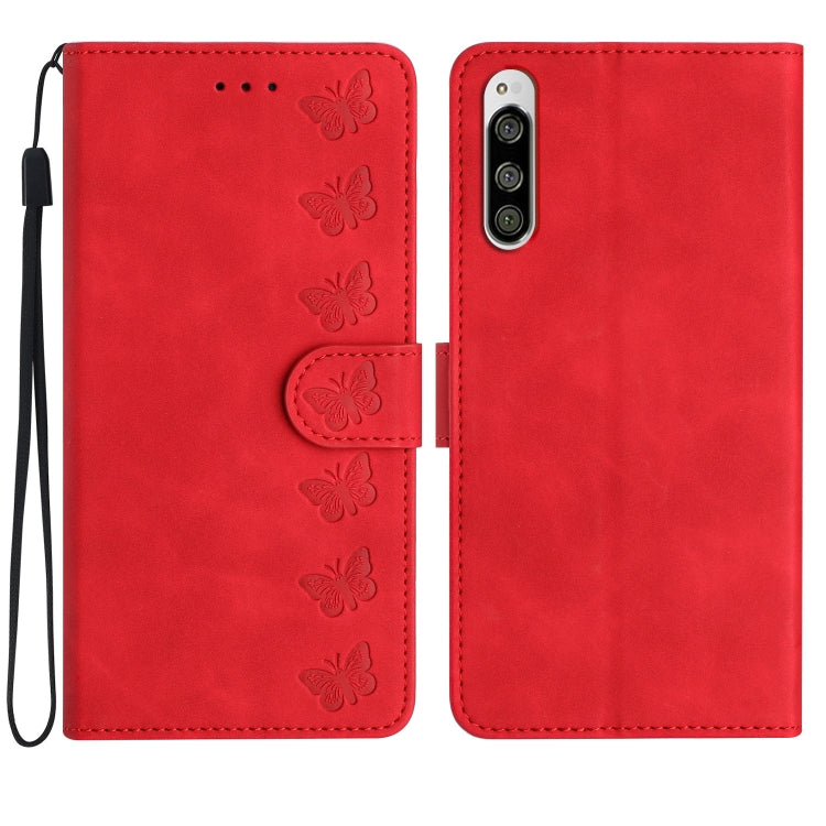 Seven Butterflies Embossed Leather Phone Case, For Sony Xperia 10 VI, For Sony Xperia 1 VI, For Sony Xperia 1 V 2023, For Sony Xperia 10 V 2023, For Sony Xperia 1 IV, For Sony Xperia L4, For Sony Xperia 5, For Sony Xperia L3