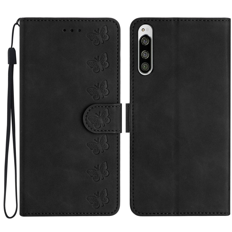 Seven Butterflies Embossed Leather Phone Case, For Sony Xperia 10 VI, For Sony Xperia 1 VI, For Sony Xperia 1 V 2023, For Sony Xperia 10 V 2023, For Sony Xperia 1 IV, For Sony Xperia L4, For Sony Xperia 5, For Sony Xperia L3