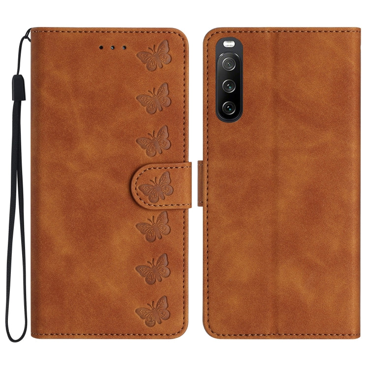 Seven Butterflies Embossed Leather Phone Case, For Sony Xperia 10 VI, For Sony Xperia 1 VI, For Sony Xperia 1 V 2023, For Sony Xperia 10 V 2023, For Sony Xperia 1 IV, For Sony Xperia L4, For Sony Xperia 5, For Sony Xperia L3