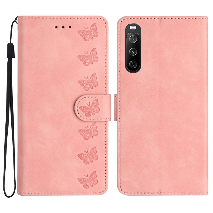 Seven Butterflies Embossed Leather Phone Case, For Sony Xperia 10 VI, For Sony Xperia 1 VI, For Sony Xperia 1 V 2023, For Sony Xperia 10 V 2023, For Sony Xperia 1 IV, For Sony Xperia L4, For Sony Xperia 5, For Sony Xperia L3