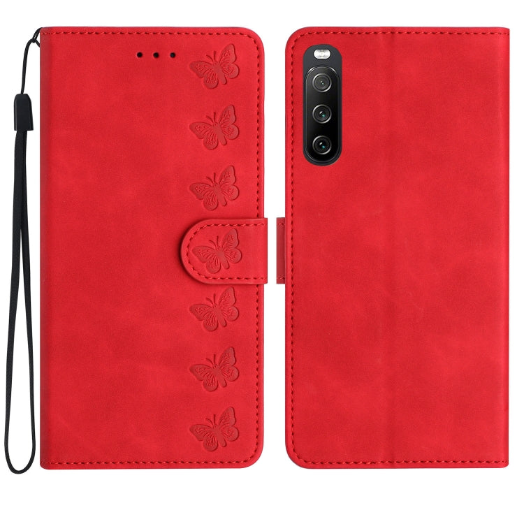 Seven Butterflies Embossed Leather Phone Case, For Sony Xperia 10 VI, For Sony Xperia 1 VI, For Sony Xperia 1 V 2023, For Sony Xperia 10 V 2023, For Sony Xperia 1 IV, For Sony Xperia L4, For Sony Xperia 5, For Sony Xperia L3