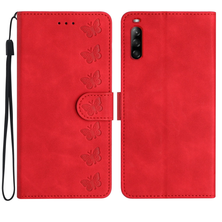 Seven Butterflies Embossed Leather Phone Case, For Sony Xperia 10 VI, For Sony Xperia 1 VI, For Sony Xperia 1 V 2023, For Sony Xperia 10 V 2023, For Sony Xperia 1 IV, For Sony Xperia L4, For Sony Xperia 5, For Sony Xperia L3