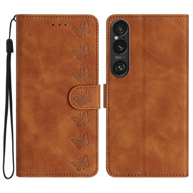 Seven Butterflies Embossed Leather Phone Case, For Sony Xperia 10 VI, For Sony Xperia 1 VI, For Sony Xperia 1 V 2023, For Sony Xperia 10 V 2023, For Sony Xperia 1 IV, For Sony Xperia L4, For Sony Xperia 5, For Sony Xperia L3