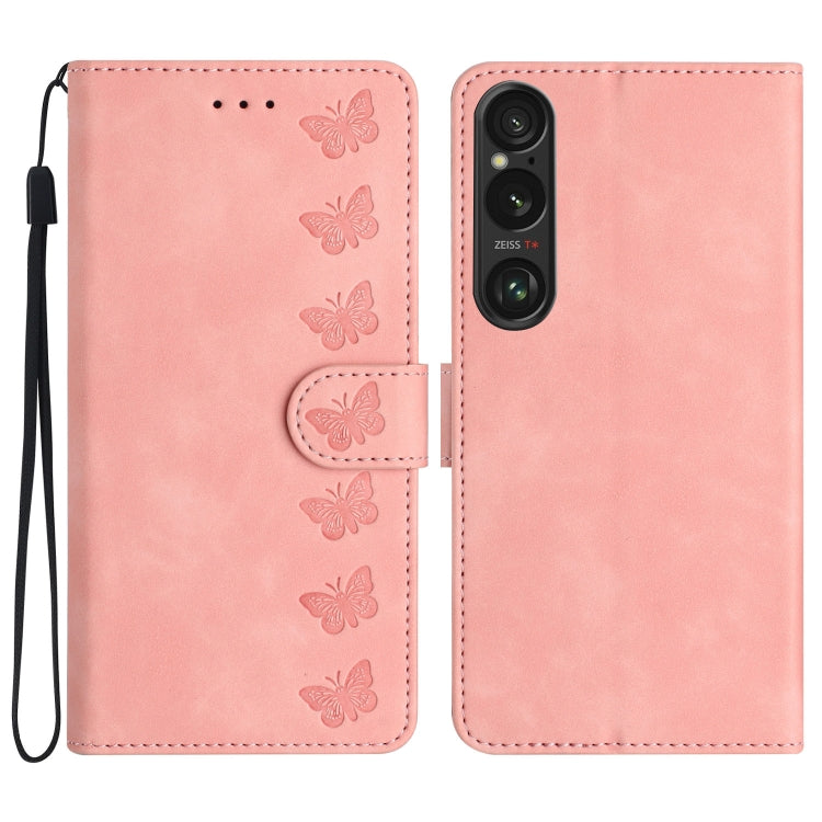 Seven Butterflies Embossed Leather Phone Case, For Sony Xperia 10 VI, For Sony Xperia 1 VI, For Sony Xperia 1 V 2023, For Sony Xperia 10 V 2023, For Sony Xperia 1 IV, For Sony Xperia L4, For Sony Xperia 5, For Sony Xperia L3