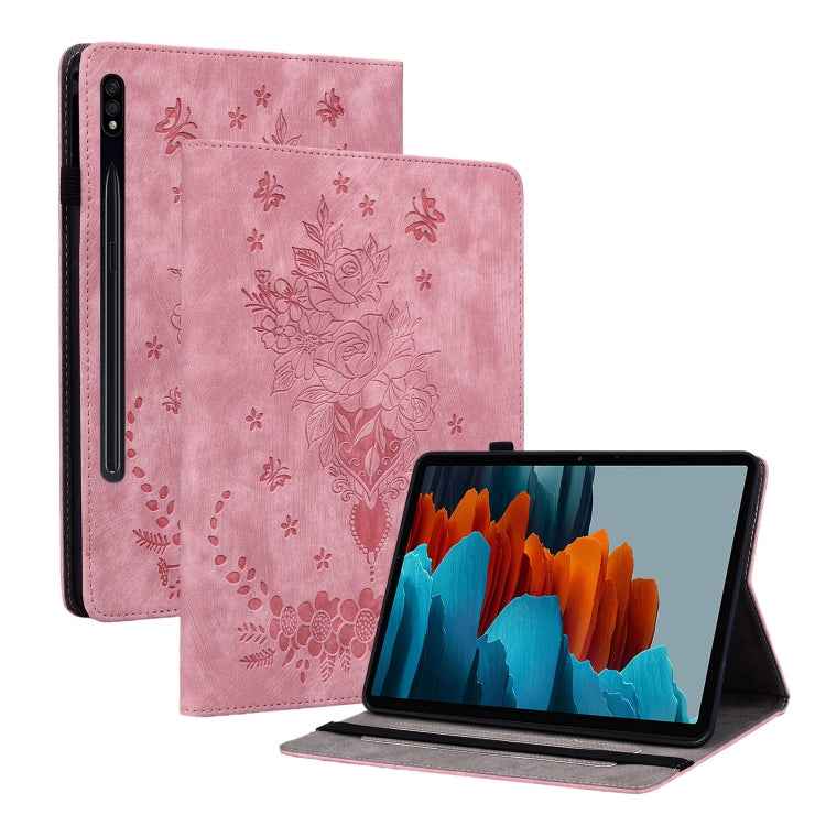 Butterfly Rose Embossed Leather Tablet Case, For Samsung Galaxy Tab S11, For Samsung Galaxy Tab А9+, For Samsung Galaxy Tab А9, For Samsung Galaxy Tab S9, For Samsung Galaxy Tab S9+, For Samsung Galaxy Tab S8+ / S7+ / S7 FE, For Samsung Galaxy Tab S7 /...