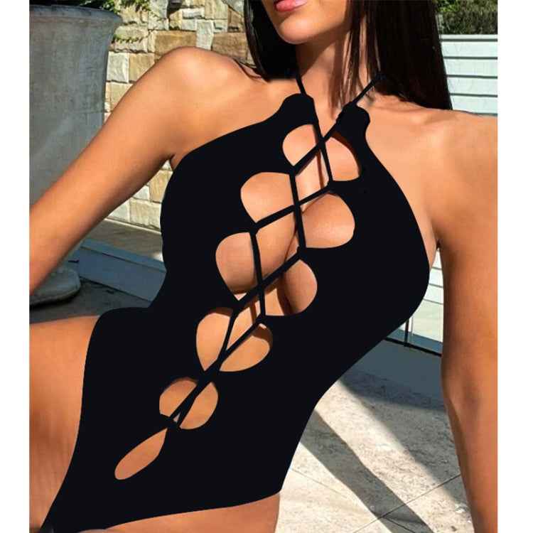 Hollow Strap Ties Sexy Tight One Piece Bikini Swimsuit, S, M, L