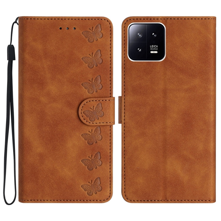 Seven Butterflies Embossed Leather Phone Case, For Xiaomi Redmi 13C 4G, For Xiaomi 13T, For Xiaomi Mi 11 Lite, For Xiaomi Redmi Note 12 Pro 5G Global, For Xiaomi Redmi Note 12 5G Global, For Xiaomi 13 Pro, For Xiaomi 13, For Xiaomi 12T / 12T Pro