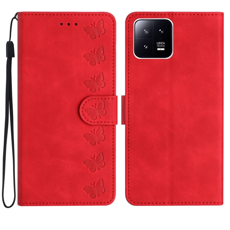 Seven Butterflies Embossed Leather Phone Case, For Xiaomi Redmi 13C 4G, For Xiaomi 13T, For Xiaomi Mi 11 Lite, For Xiaomi Redmi Note 12 Pro 5G Global, For Xiaomi Redmi Note 12 5G Global, For Xiaomi 13 Pro, For Xiaomi 13, For Xiaomi 12T / 12T Pro