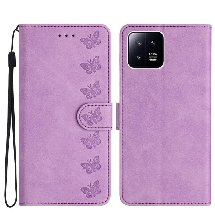 Seven Butterflies Embossed Leather Phone Case, For Xiaomi Redmi 13C 4G, For Xiaomi 13T, For Xiaomi Mi 11 Lite, For Xiaomi Redmi Note 12 Pro 5G Global, For Xiaomi Redmi Note 12 5G Global, For Xiaomi 13 Pro, For Xiaomi 13, For Xiaomi 12T / 12T Pro