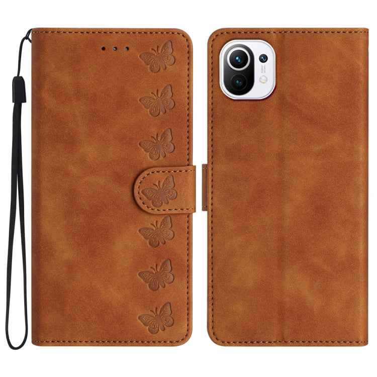 Seven Butterflies Embossed Leather Phone Case, For Xiaomi Redmi 13C 4G, For Xiaomi 13T, For Xiaomi Mi 11 Lite, For Xiaomi Redmi Note 12 Pro 5G Global, For Xiaomi Redmi Note 12 5G Global, For Xiaomi 13 Pro, For Xiaomi 13, For Xiaomi 12T / 12T Pro