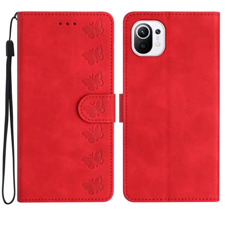 Seven Butterflies Embossed Leather Phone Case, For Xiaomi Redmi 13C 4G, For Xiaomi 13T, For Xiaomi Mi 11 Lite, For Xiaomi Redmi Note 12 Pro 5G Global, For Xiaomi Redmi Note 12 5G Global, For Xiaomi 13 Pro, For Xiaomi 13, For Xiaomi 12T / 12T Pro
