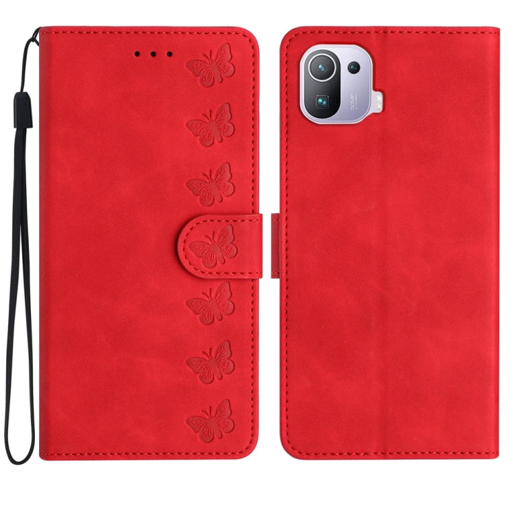 Seven Butterflies Embossed Leather Phone Case, For Xiaomi 11T / 11T Pro, For Xiaomi Redmi 10, For Xiaomi Mi 11 Ultra, For Xiaomi Mi 11 Pro, For Xiaomi Redmi Note 10 5G, For Xiaomi Redmi Note 10 4G, For Xiaomi Redmi Note 10 Pro, For Xiaomi Redmi K40