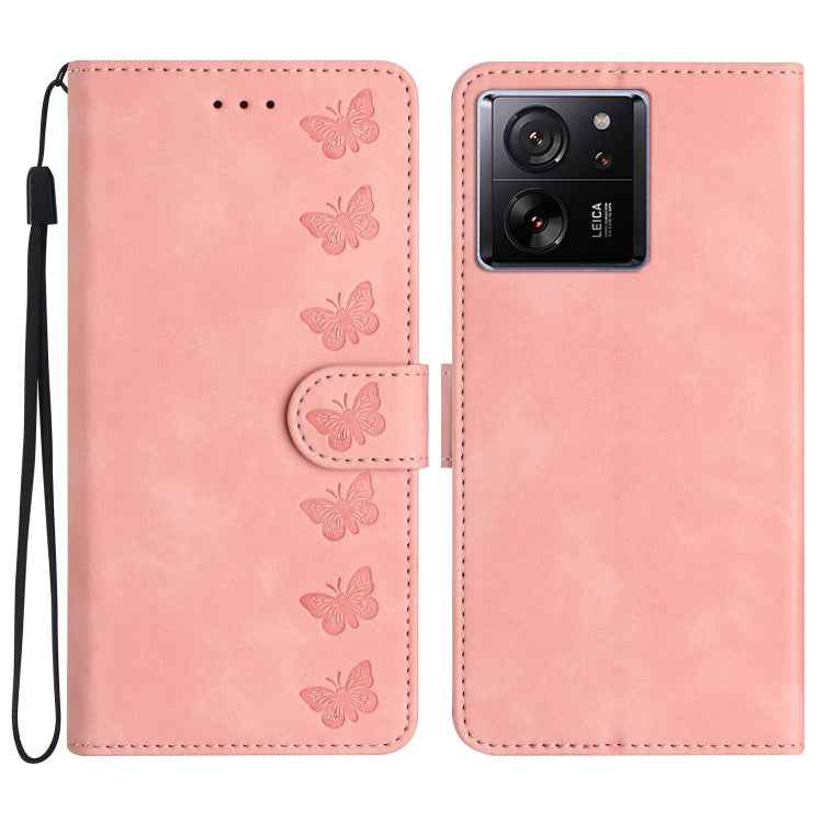 Seven Butterflies Embossed Leather Phone Case, For Xiaomi Redmi 13C 4G, For Xiaomi 13T, For Xiaomi Mi 11 Lite, For Xiaomi Redmi Note 12 Pro 5G Global, For Xiaomi Redmi Note 12 5G Global, For Xiaomi 13 Pro, For Xiaomi 13, For Xiaomi 12T / 12T Pro