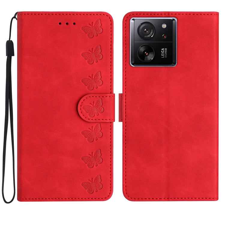 Seven Butterflies Embossed Leather Phone Case, For Xiaomi Redmi 13C 4G, For Xiaomi 13T, For Xiaomi Mi 11 Lite, For Xiaomi Redmi Note 12 Pro 5G Global, For Xiaomi Redmi Note 12 5G Global, For Xiaomi 13 Pro, For Xiaomi 13, For Xiaomi 12T / 12T Pro