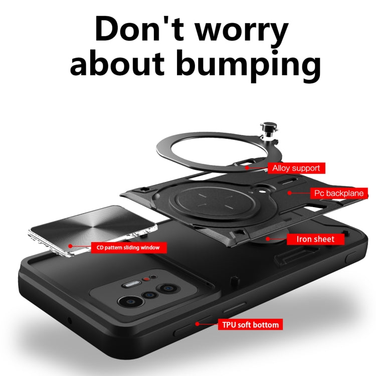 CD Texture Sliding Camshield Magnetic Holder Phone Case, For Xiaomi 11T, For Xiaomi Mi 11 Lite 4G / 5G, For Xiaomi Redmi Note 10 Pro 4G, For Xiaomi Redmi Note 9 4G