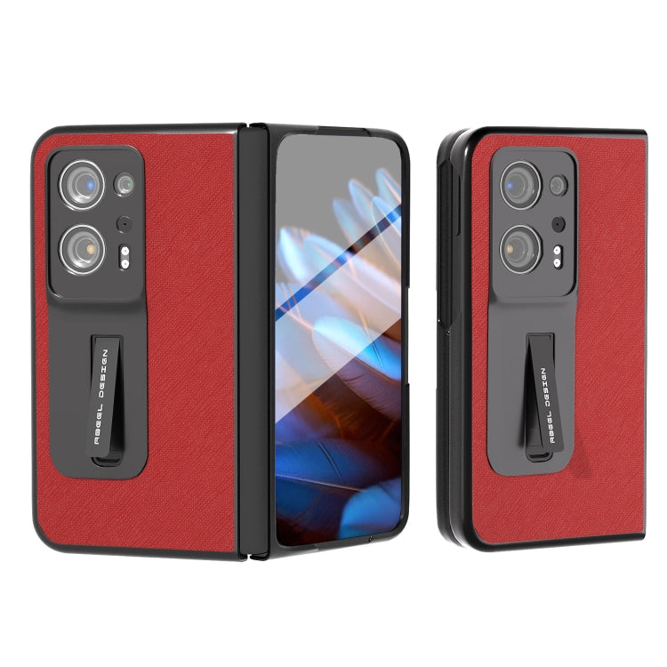 Integrated Cross Texture Genuine Leather Phone Case with Holder, For Honor Magic Vs, For OPPO Find N2