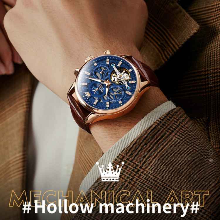 OLEVS 6658 Men Luminous Waterproof Leather Strap Mechanical Watch