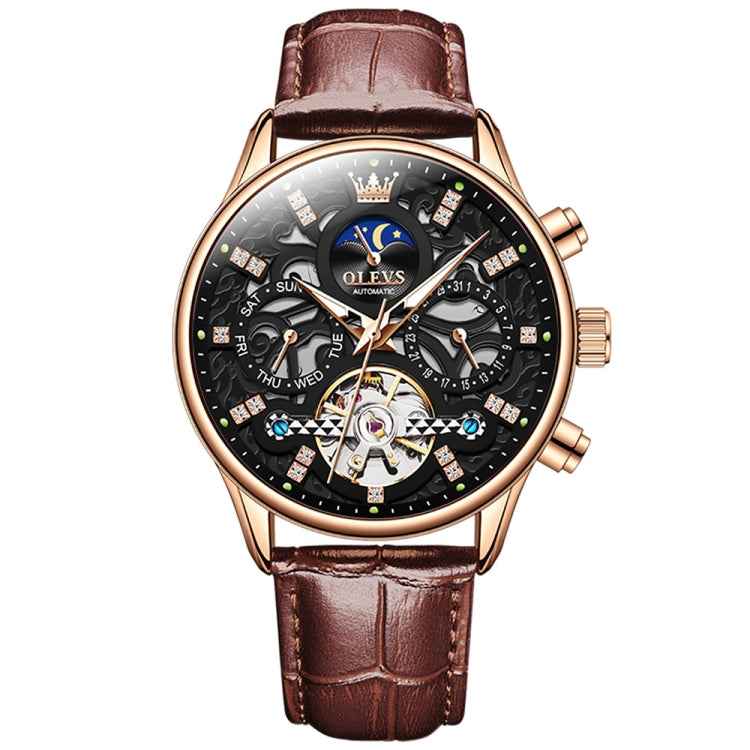 OLEVS 6658 Men Luminous Waterproof Leather Strap Mechanical Watch
