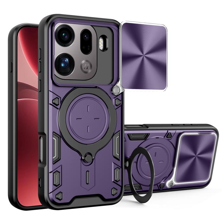 CD Texture Sliding Camshield Magnetic Holder Phone Case, For OPPO Reno16 F 5G, For OPPO Find X9 Ultra, For OPPO Find X9, For OPPO Find X9 Pro, For OPPO Reno14 F 5G Global, For OPPO A5 5G Global / A5x 5G, For OPPO Reno14 5G Global, For OPPO A59 5G Global