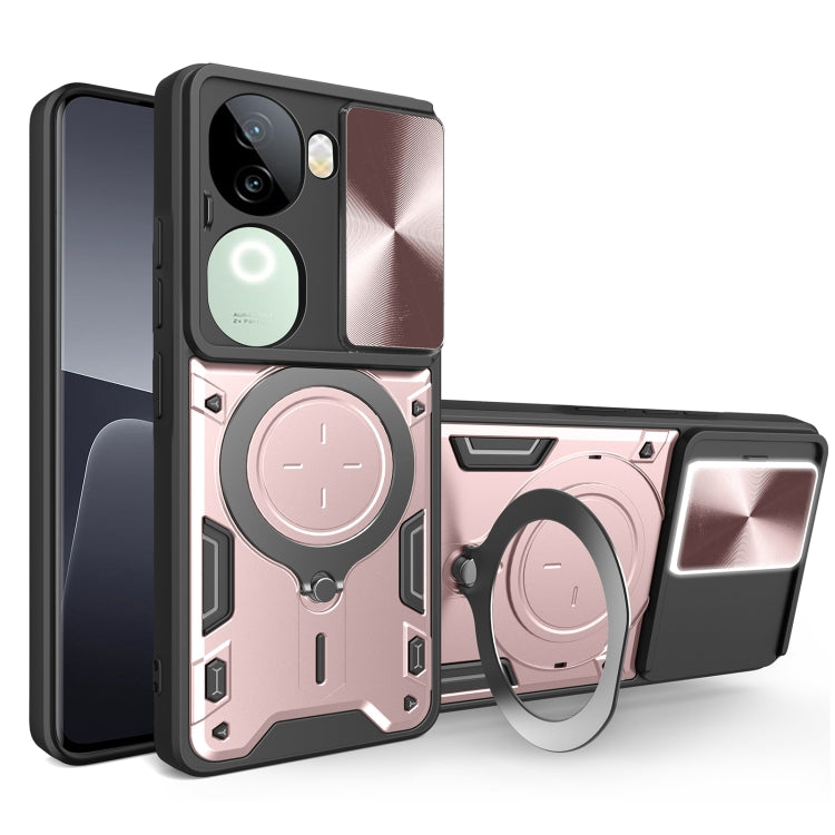 CD Texture Sliding Camshield Magnetic Holder Phone Case, For vivo V30e 5G Global, For vivo Y300 Pro, For vivo iQOO Z9s 5G, For vivo Y28 4G, For vivo Y03 / Y18 / Y18e 4G, For vivo V29e / Y200 5G, For vivo Y36 4G / 5G, For vivo S16 / S16 Pro / V27 5G