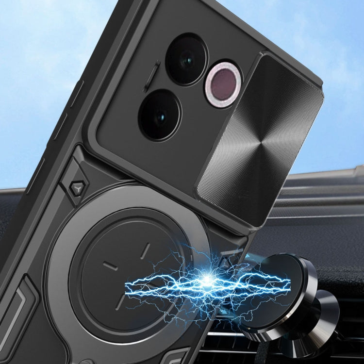 CD Texture Sliding Camshield Magnetic Holder Phone Case, For vivo V30e 5G Global, For vivo Y300 Pro, For vivo iQOO Z9s 5G, For vivo Y28 4G, For vivo Y03 / Y18 / Y18e 4G, For vivo V29e / Y200 5G, For vivo Y36 4G / 5G, For vivo S16 / S16 Pro / V27 5G